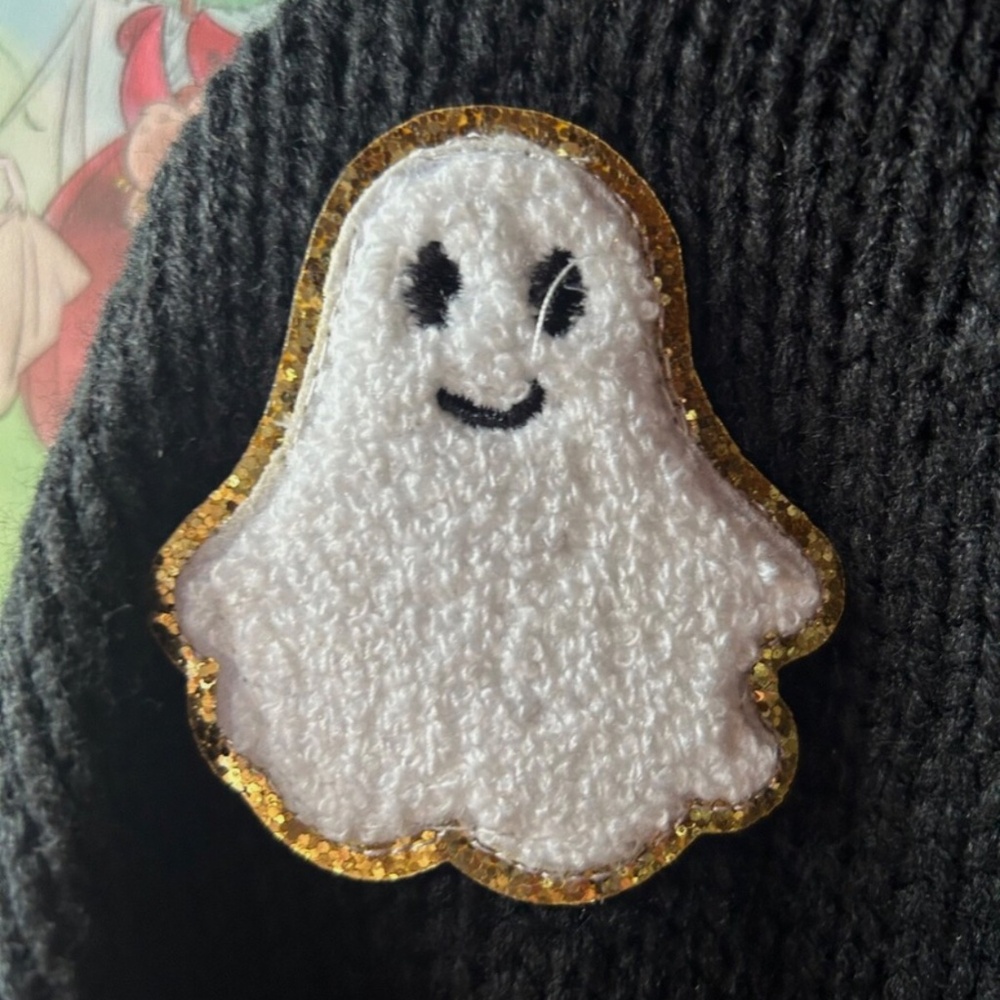 Chic Wish Ghost Patch Buttoned Knit Halloween Cardigan Black Women Size L XL - Picture 5 of 7